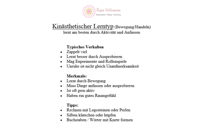 Liste von Möglichkeiten zur Bewertung und Anleitung für das Kind.